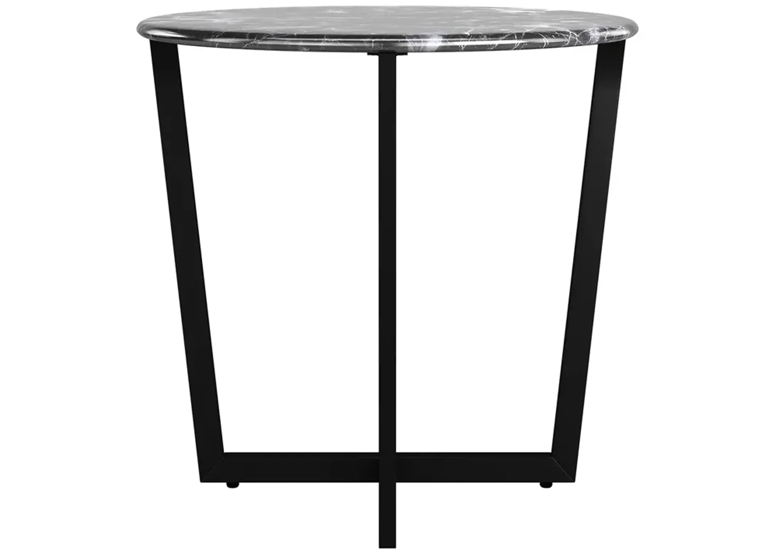 Llona 24" Round Side Table in Black Marble Melamine with Matte Black Base