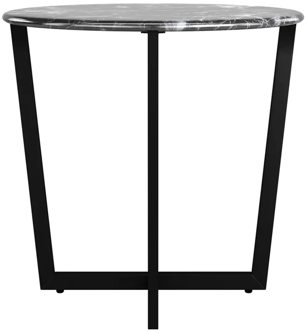 Llona 24" Round Side Table in Black Marble Melamine with Matte Black Base