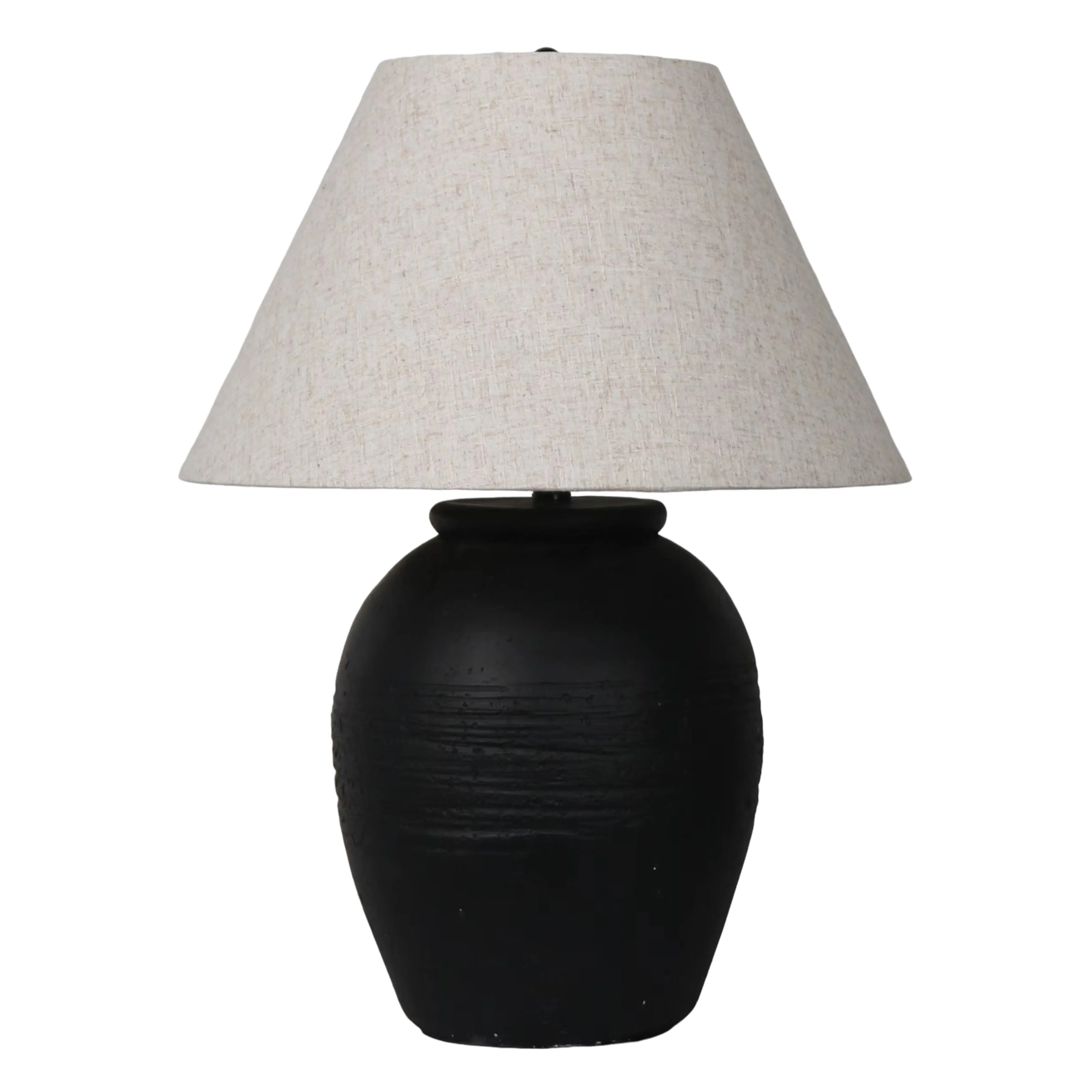 27" Artisan Jug Table Lamp Tapered Shade,blk/beige