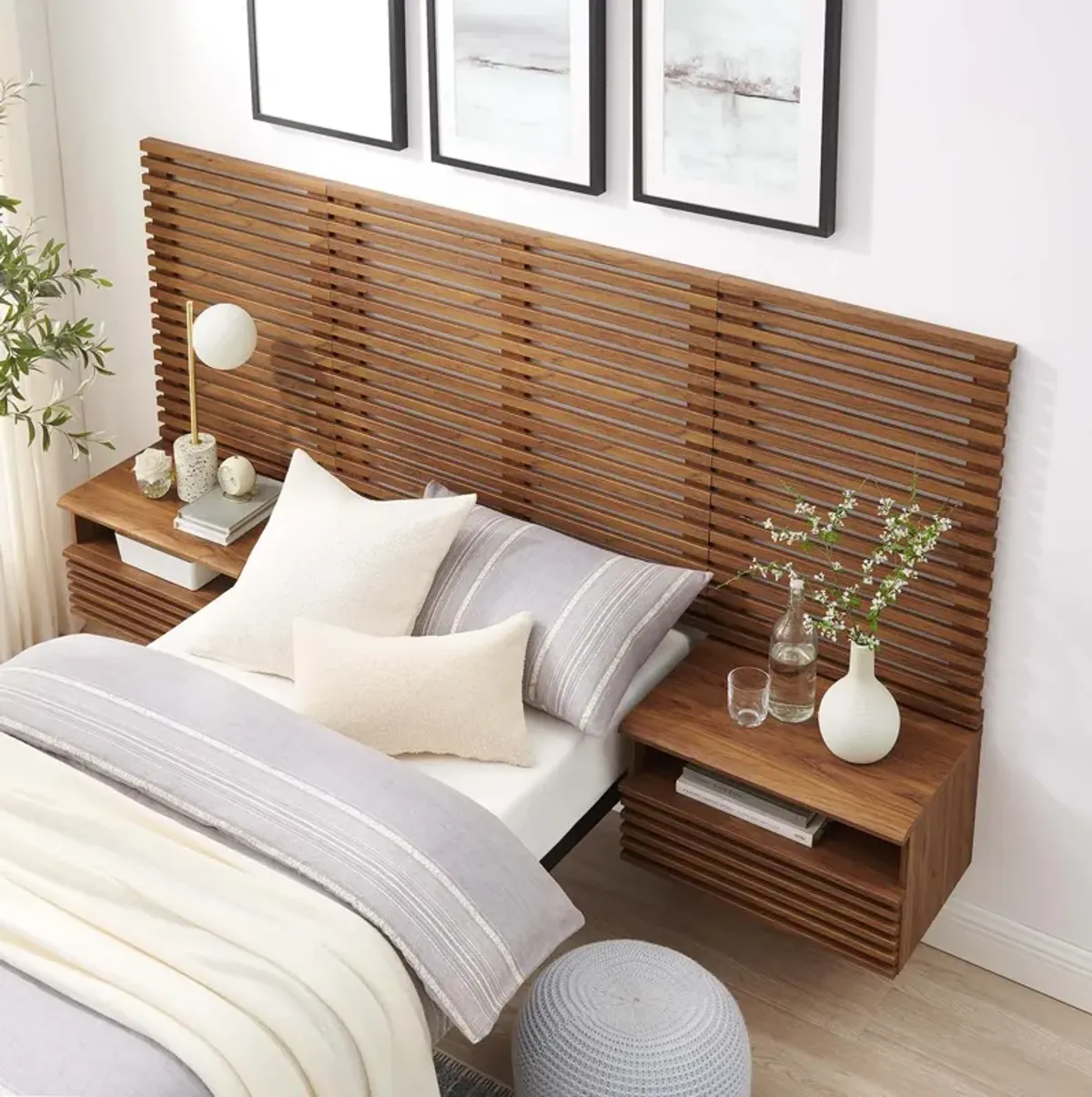 Render Wall Mount Twin Headboard and Modern Nightstands