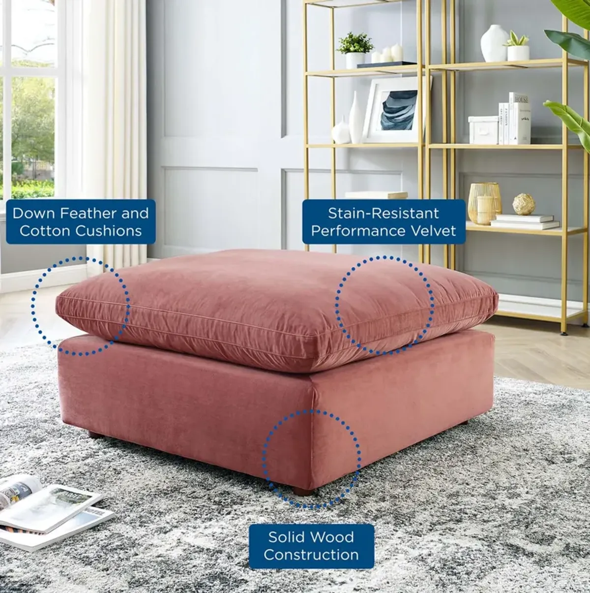 Commix Down Filled Overstuffed Performance Velvet Ottoman