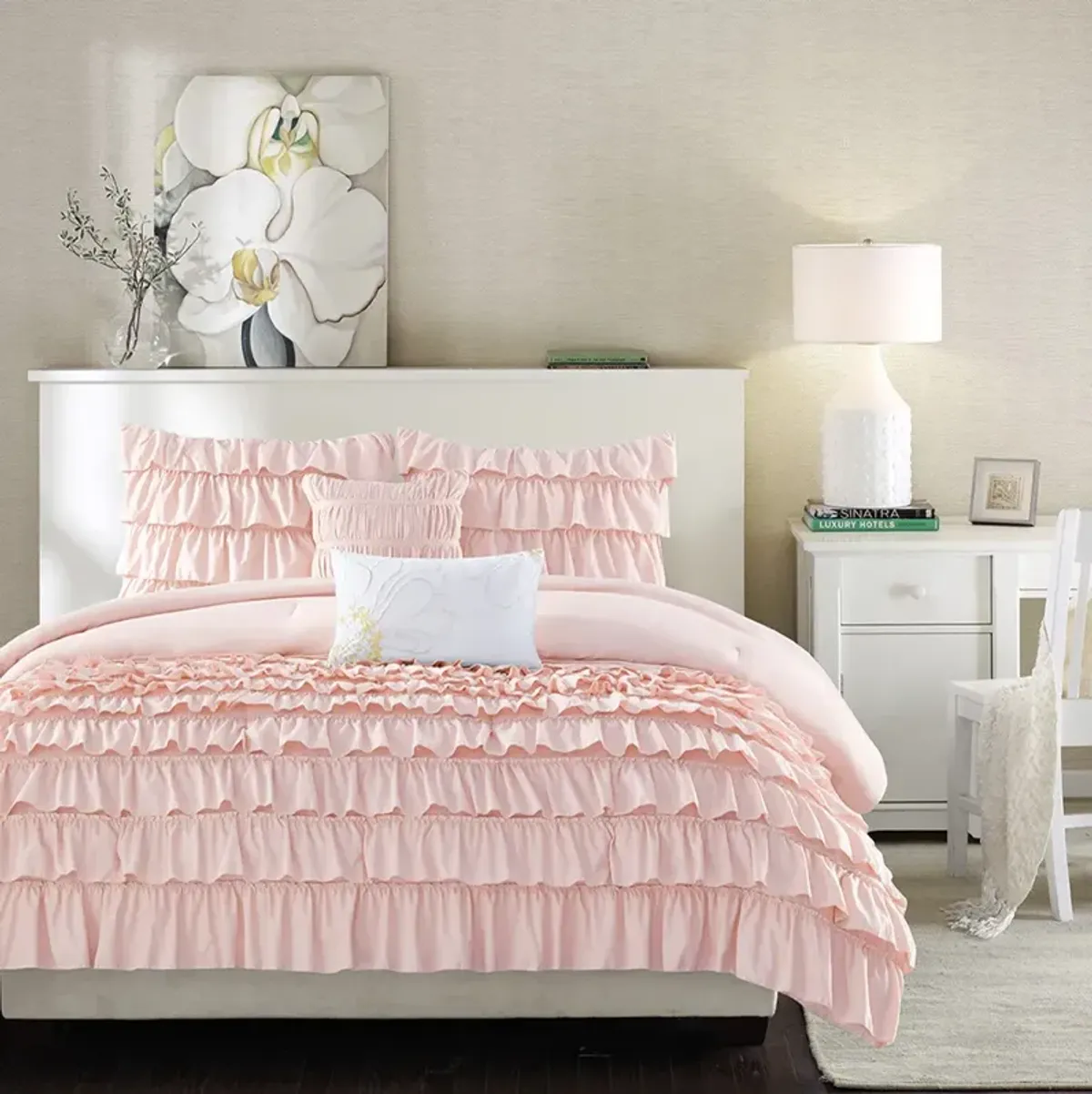 Intelligent Design Waterfall Blush Ruffle Comforter Set