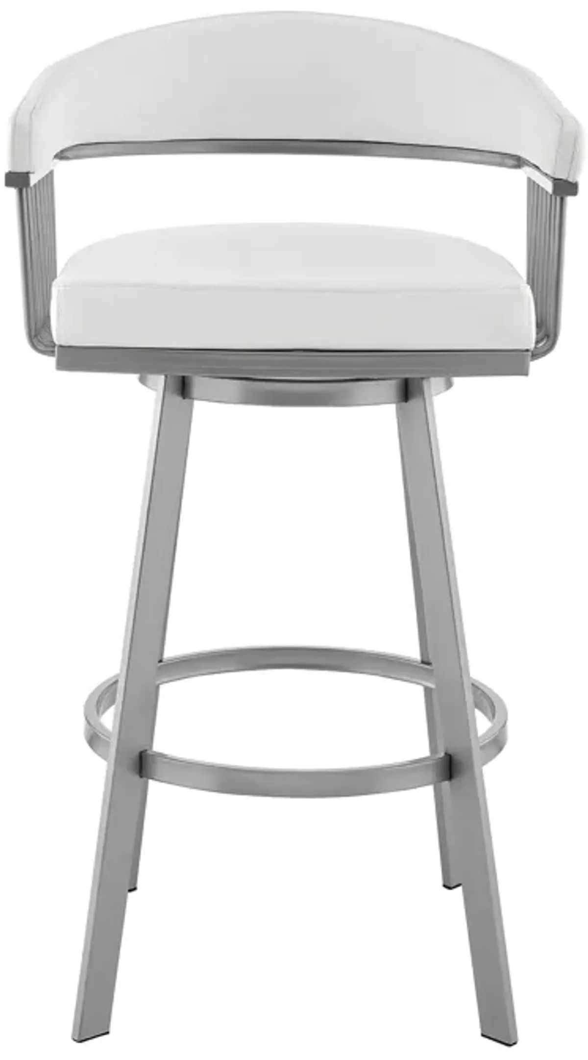 Bronson 25" Counter Height Swivel Bar Stool in Silver Finish and White Faux Leather