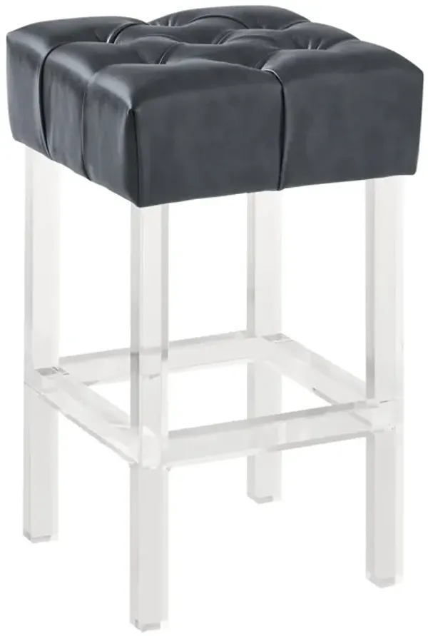 Kara Contemporary 26" Counter Height Barstool in Gray Faux Leather with Acrylic Legs