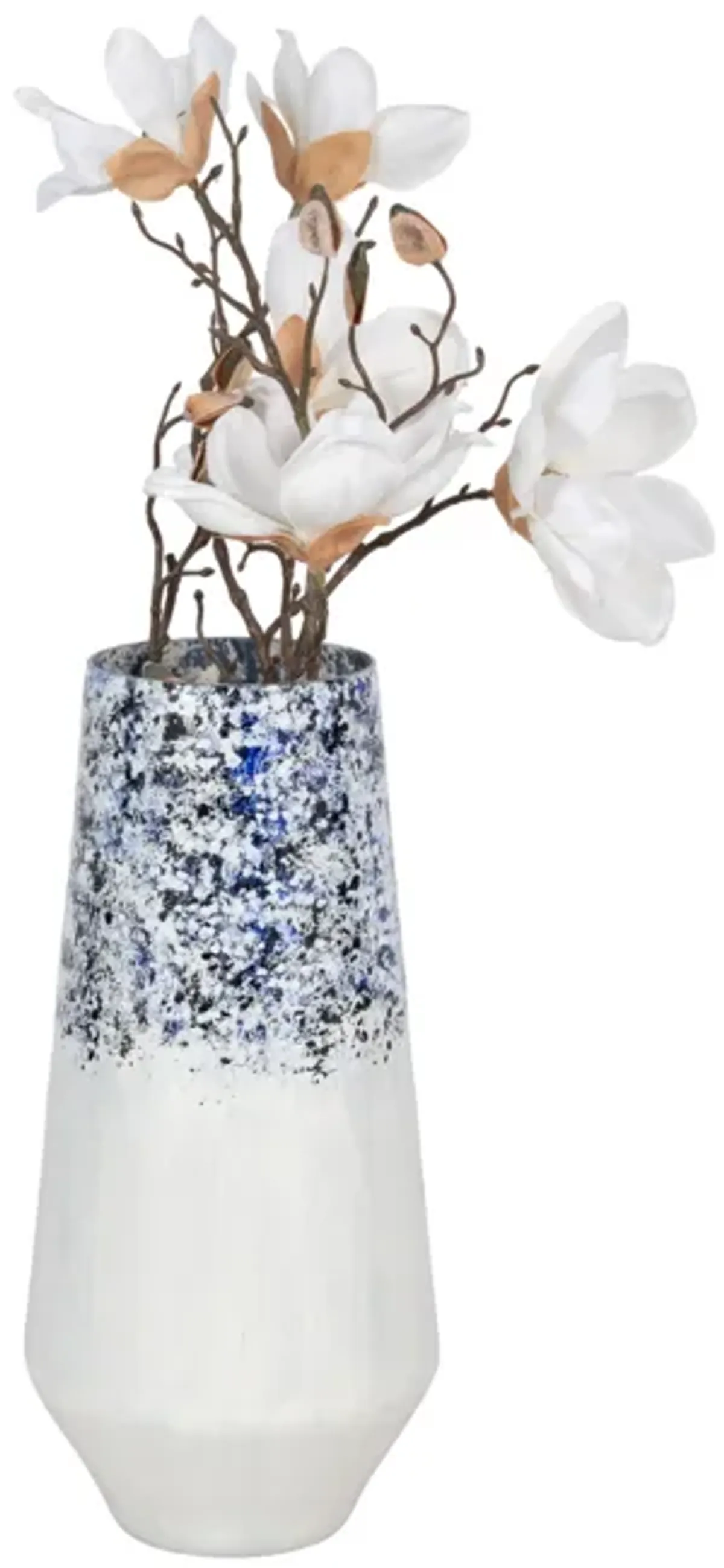 16" Tapered Bottom Vase Arctic Finish, White/blue