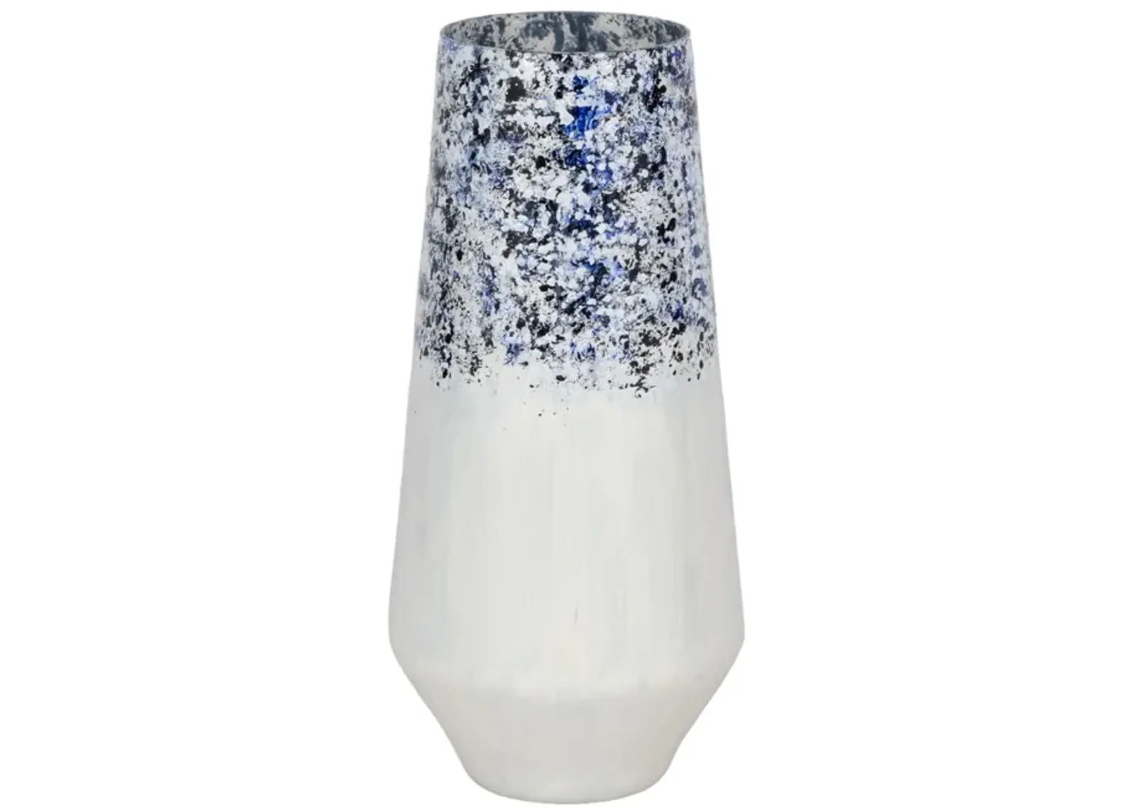 16" Tapered Bottom Vase Arctic Finish, White/blue