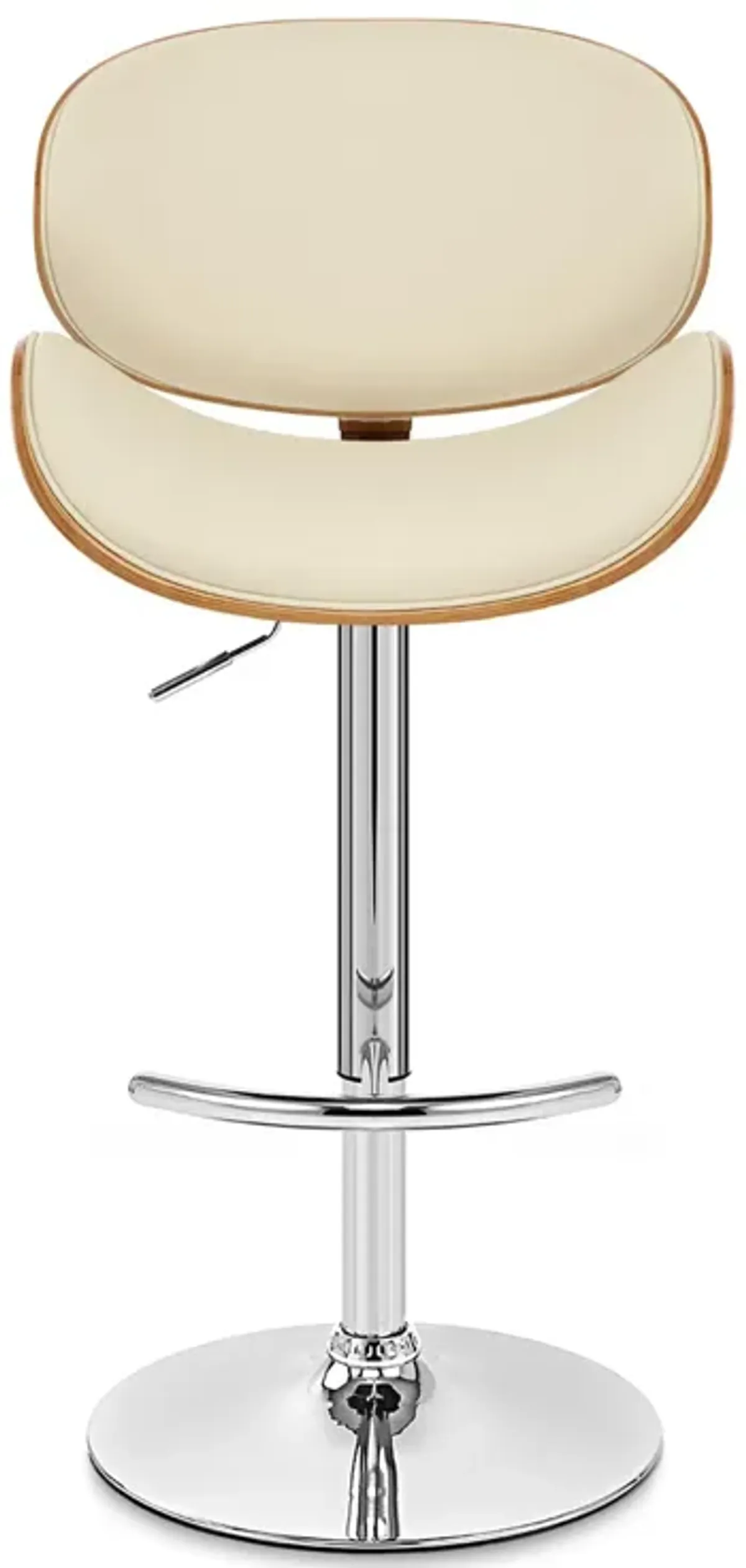 Naples Cream Faux Leather Adjustable Height Swivel Walnut Wood and Chrome Base Bar Stool