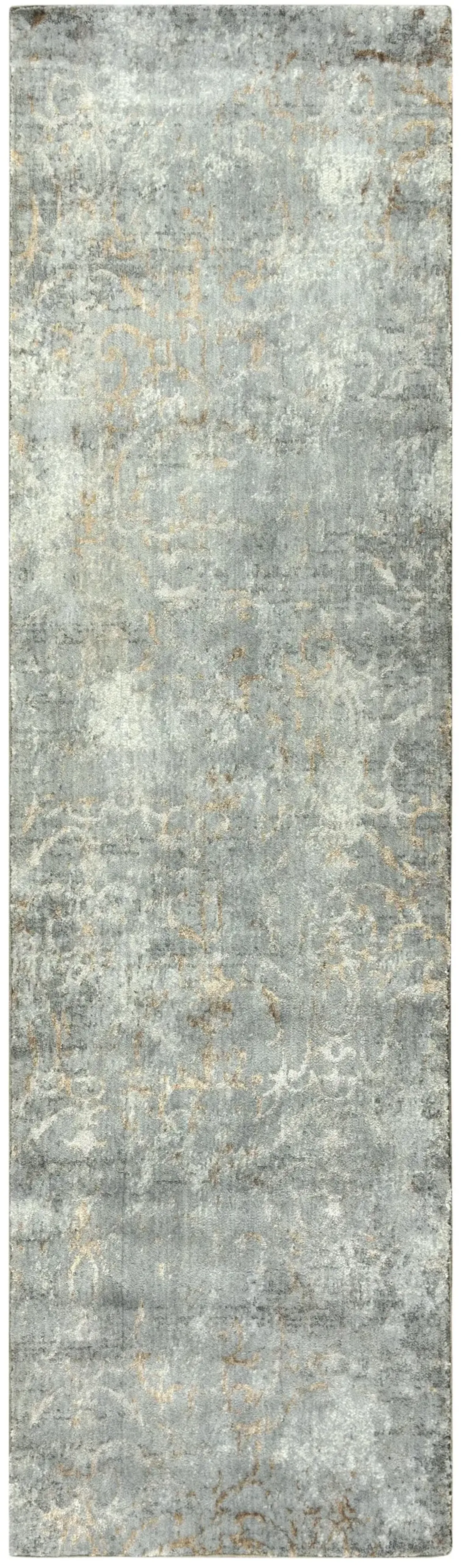 Impressions Gray Scroll NZ Wool/Tencel Blend 2'6" X 10' Runner Rug