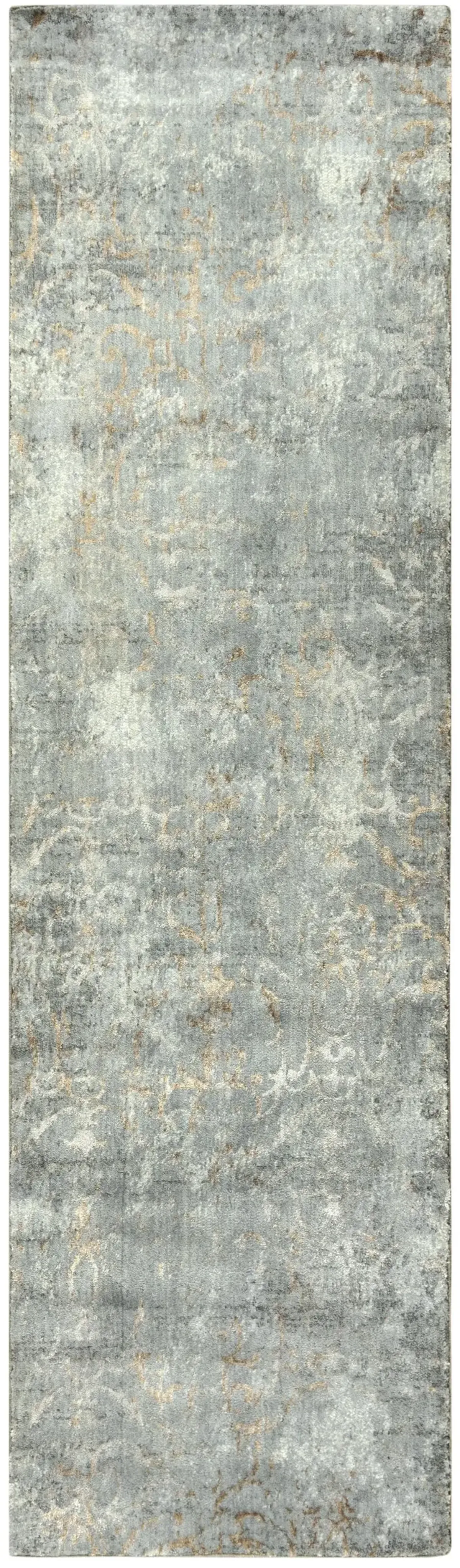 Impressions Gray Scroll NZ Wool/Tencel Blend 2'6" X 10' Runner Rug