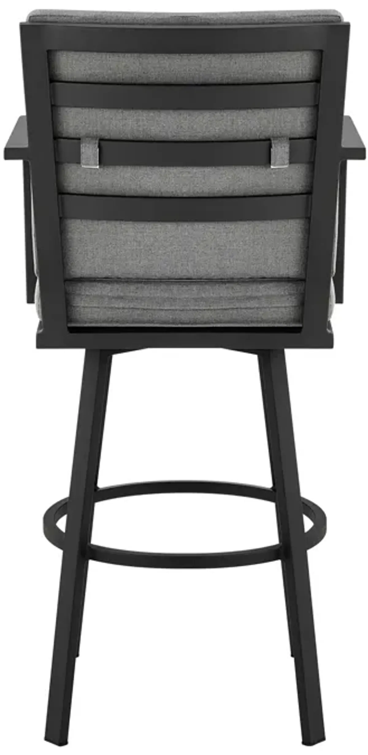 Don 26" Outdoor Patio Swivel Counter Stool in Black Aluminum with Gray Cushions