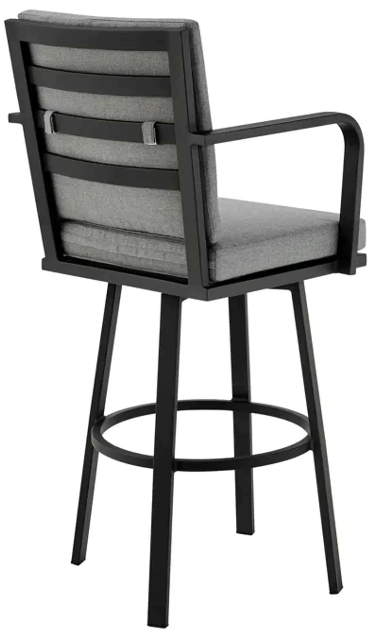 Don 26" Outdoor Patio Swivel Counter Stool in Black Aluminum with Gray Cushions