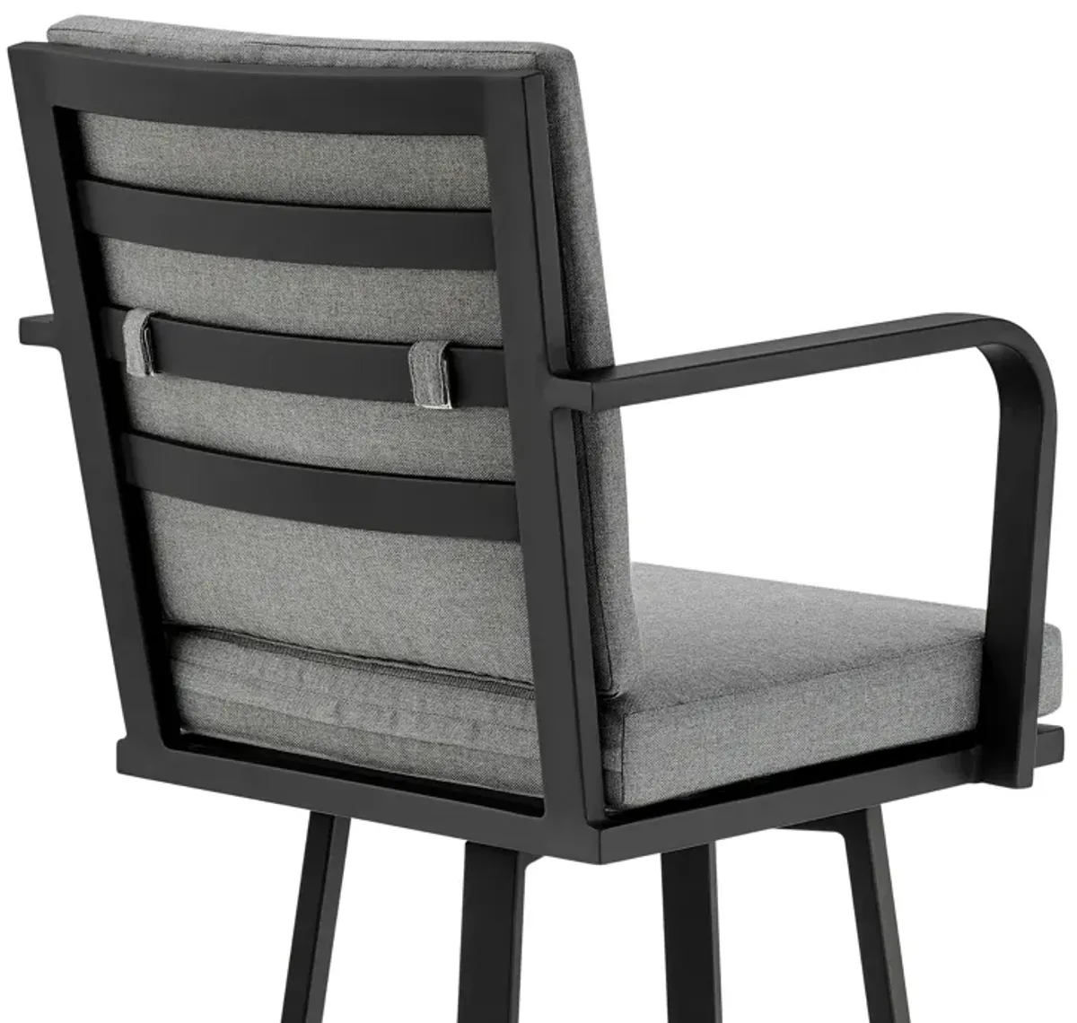 Don 26" Outdoor Patio Swivel Counter Stool in Black Aluminum with Gray Cushions