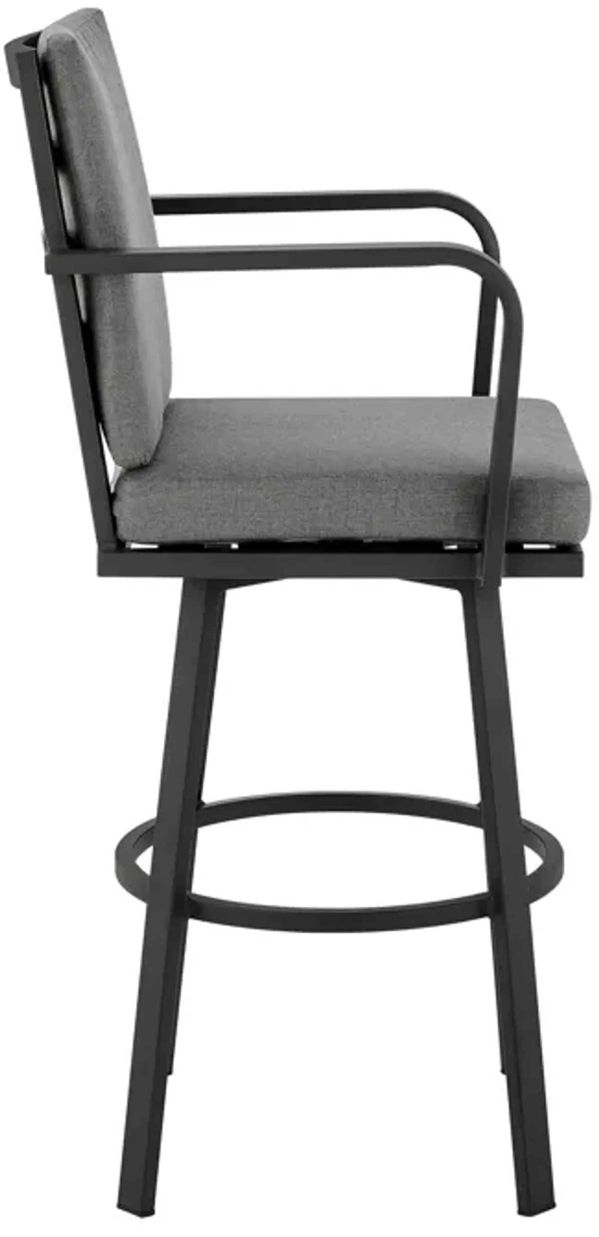 Don 26" Outdoor Patio Swivel Counter Stool in Black Aluminum with Gray Cushions