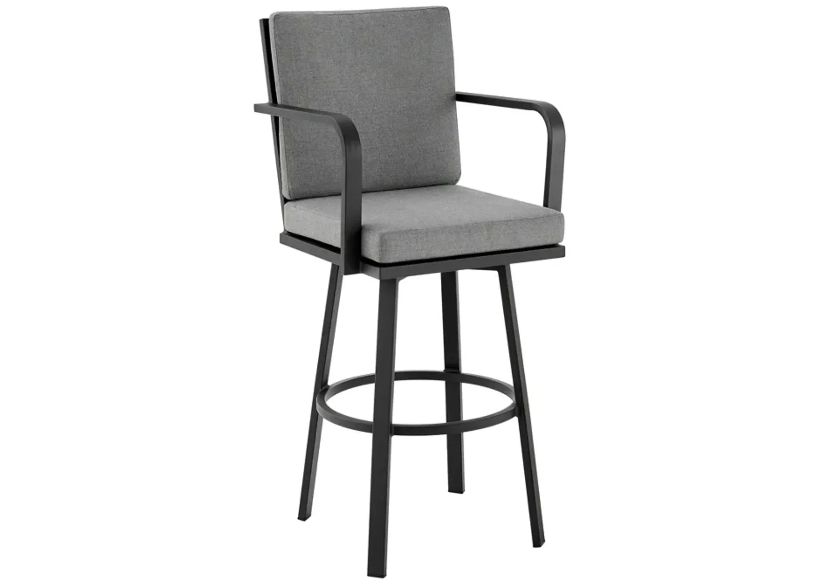 Don 26" Outdoor Patio Swivel Counter Stool in Black Aluminum with Gray Cushions