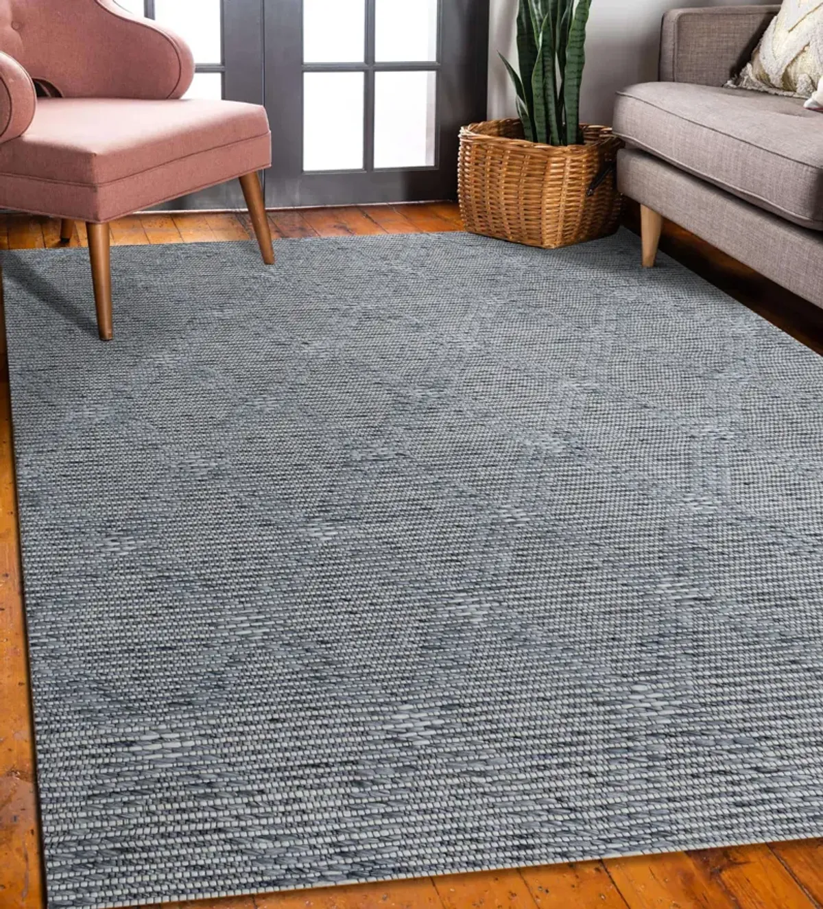 Bigen Blas Sky Blue/Ivory Transitional Diamond Organic Wool Indoor Area Rug, 7'9" x 9'9"