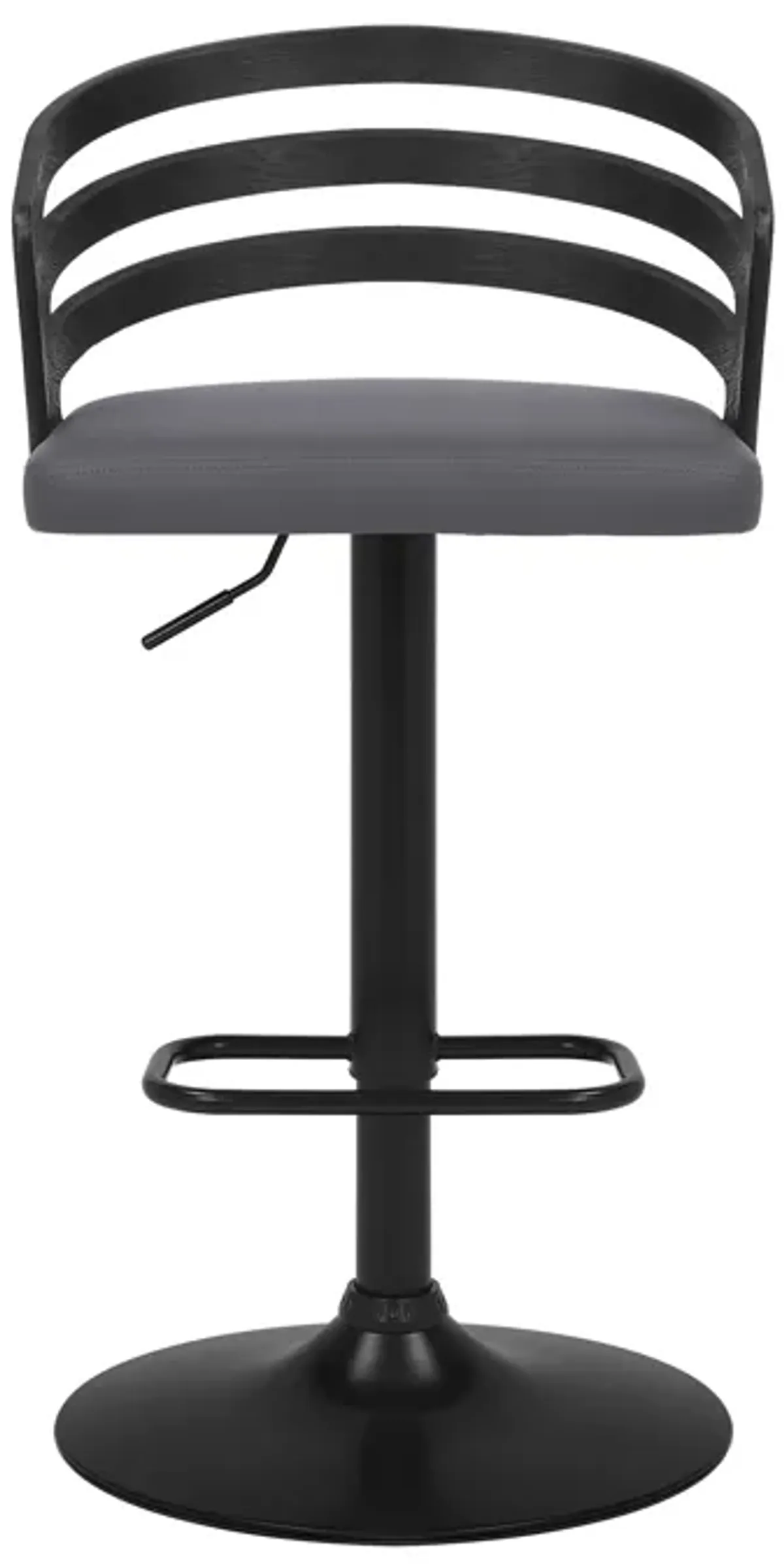 Adele Adjustable Height Swivel Grey Faux Leather and Black Wood Bar Stool with Black Base