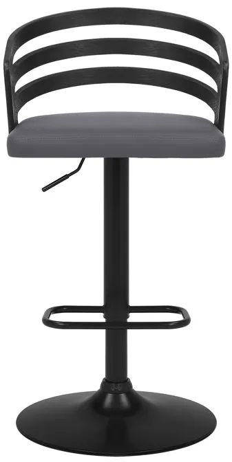 Adele Adjustable Height Swivel Grey Faux Leather and Black Wood Bar Stool with Black Base