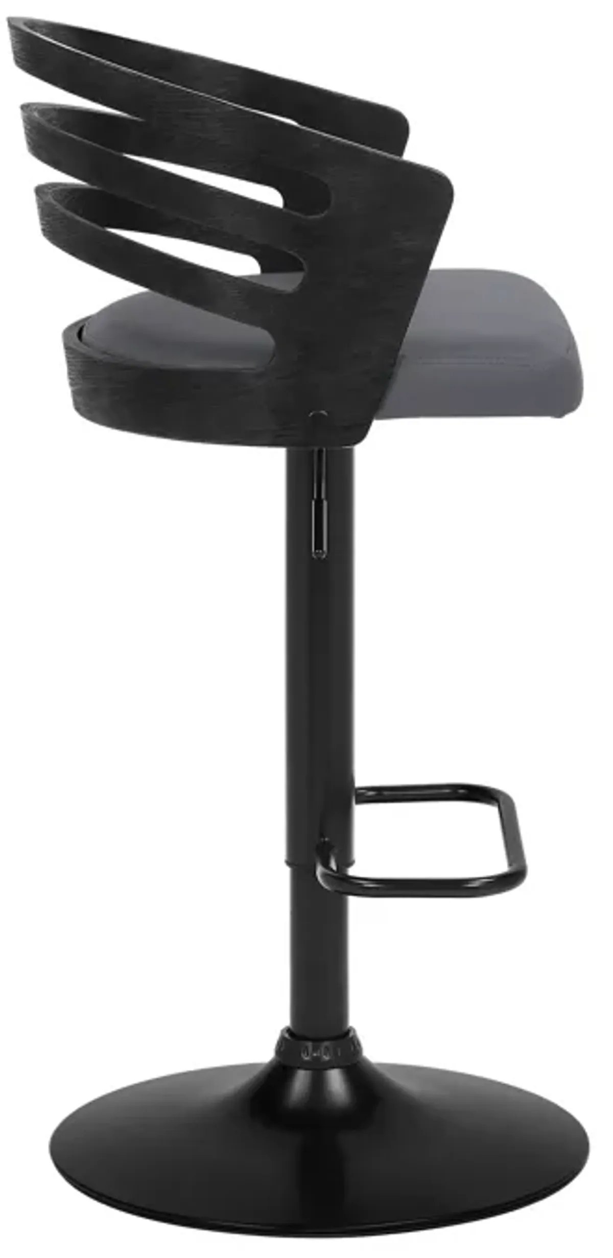 Adele Adjustable Height Swivel Grey Faux Leather and Black Wood Bar Stool with Black Base