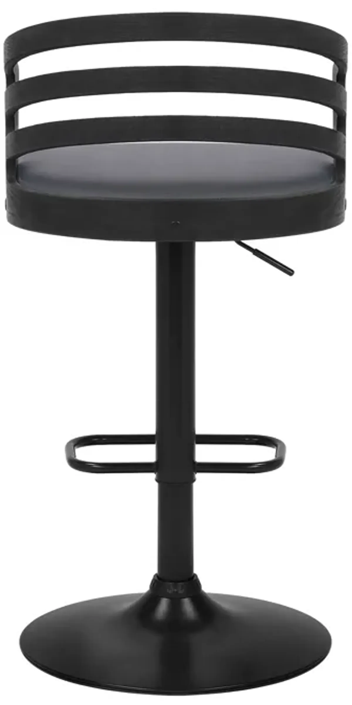 Adele Adjustable Height Swivel Grey Faux Leather and Black Wood Bar Stool with Black Base