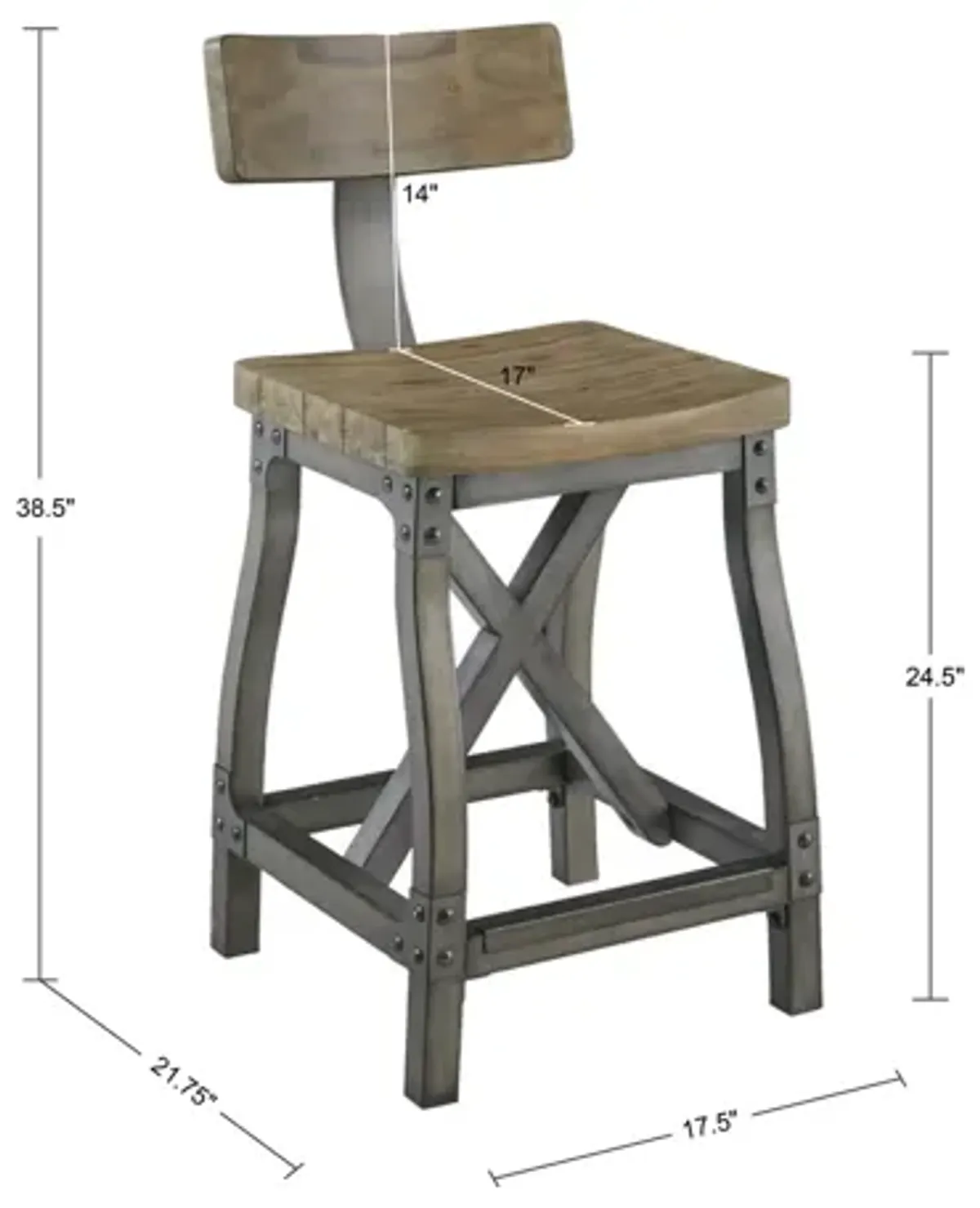 INK+IVY Lancaster Oak/Silver Counter Stool with Back