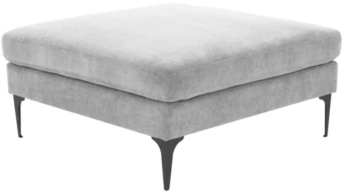 Serena Gray Velvet Ottoman with Black Legs