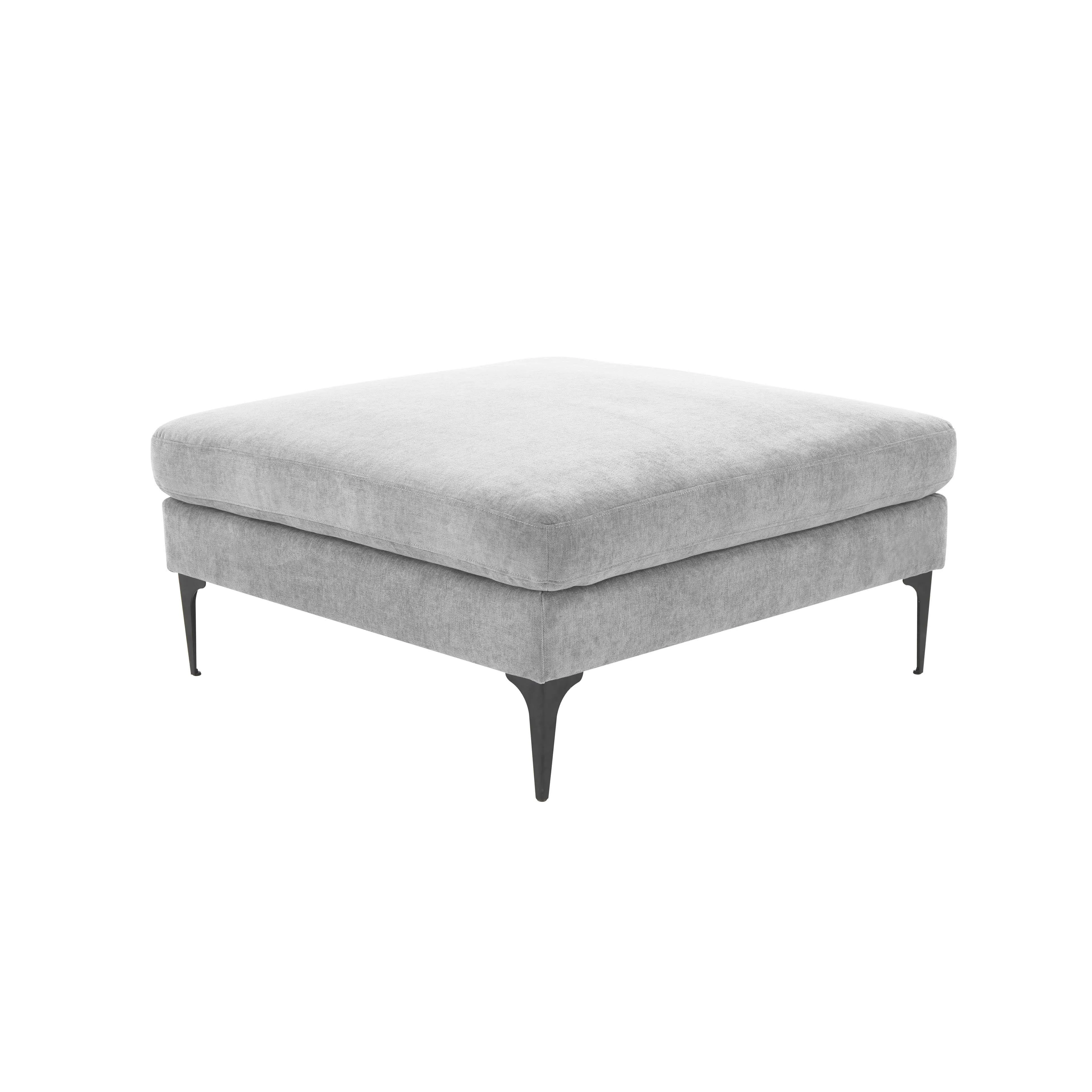 Serena Gray Velvet Ottoman with Black Legs