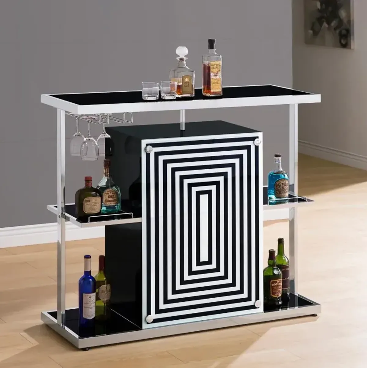 Zinnia 2-tier Bar Unit Glossy Black and White