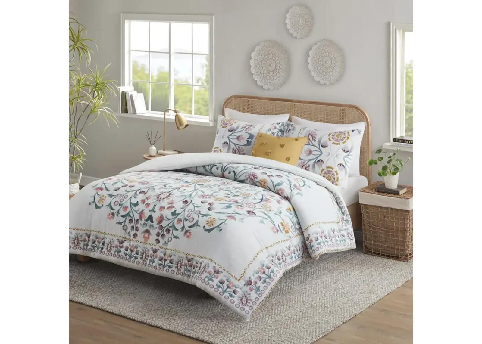 Gemma 4 Piece Floral Comforter Set with Throw Pillow