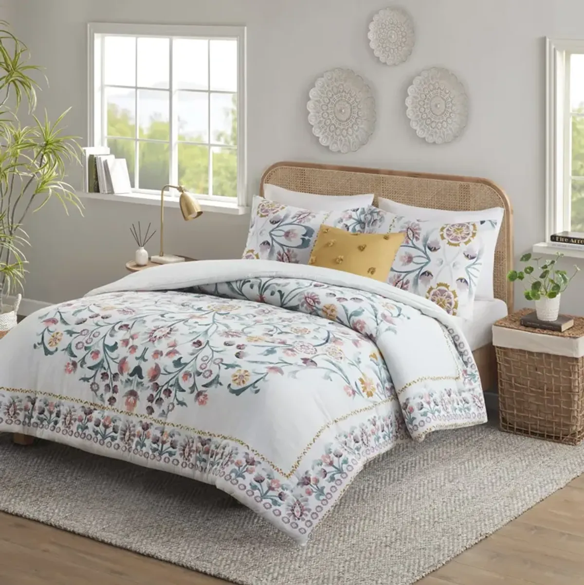 Gemma 4 Piece Floral Comforter Set with Throw Pillow