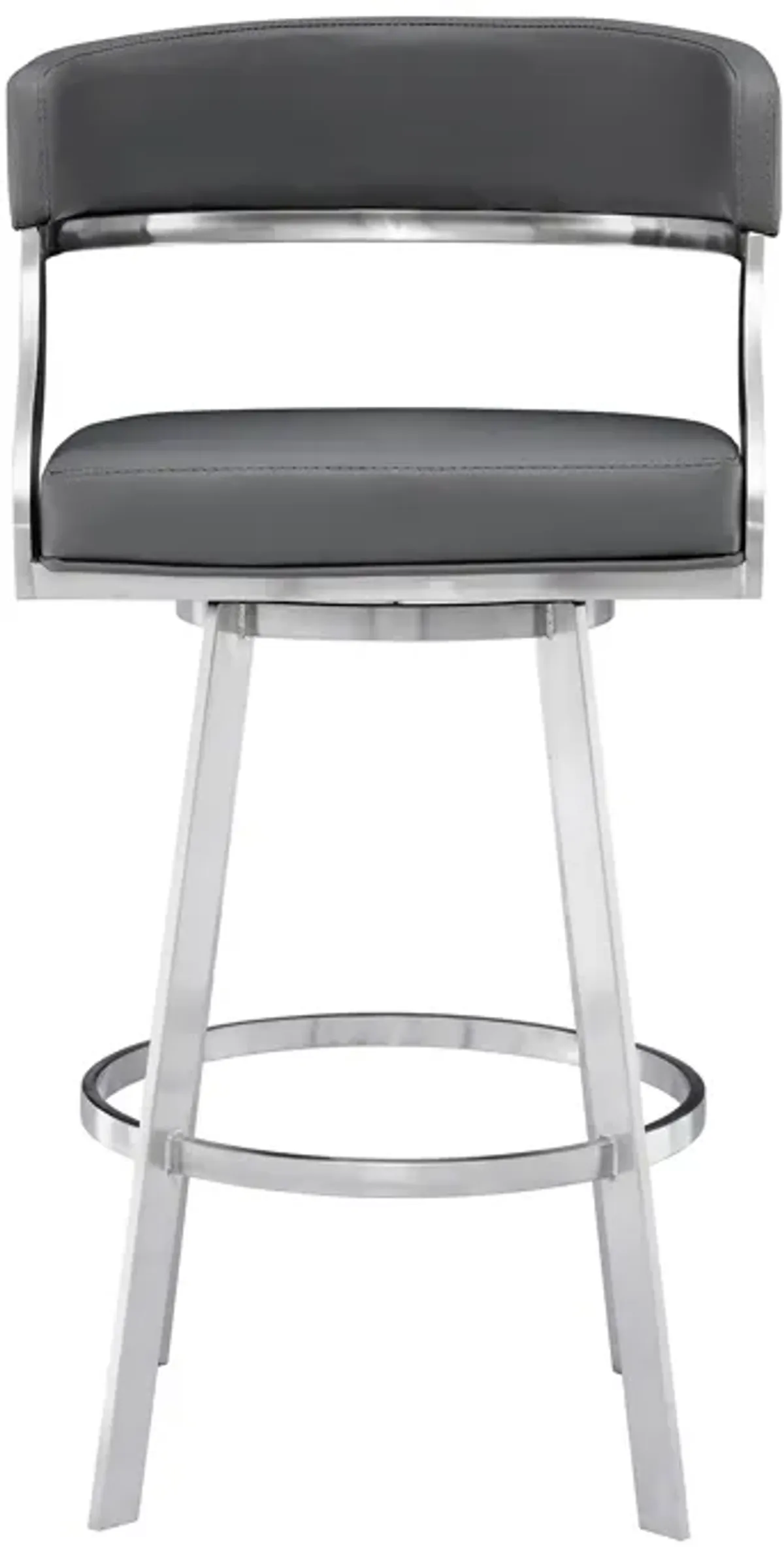 Dione 30" Bar Height Swivel Gray Faux Leather and Brushed Stainless Steel Bar Stool