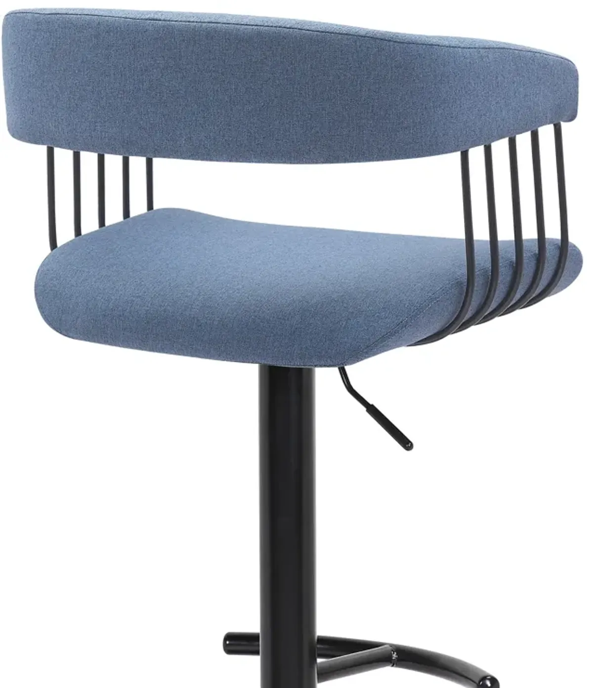 Calista Adjustable Bar Stool in Blue Fabric with Black Metal