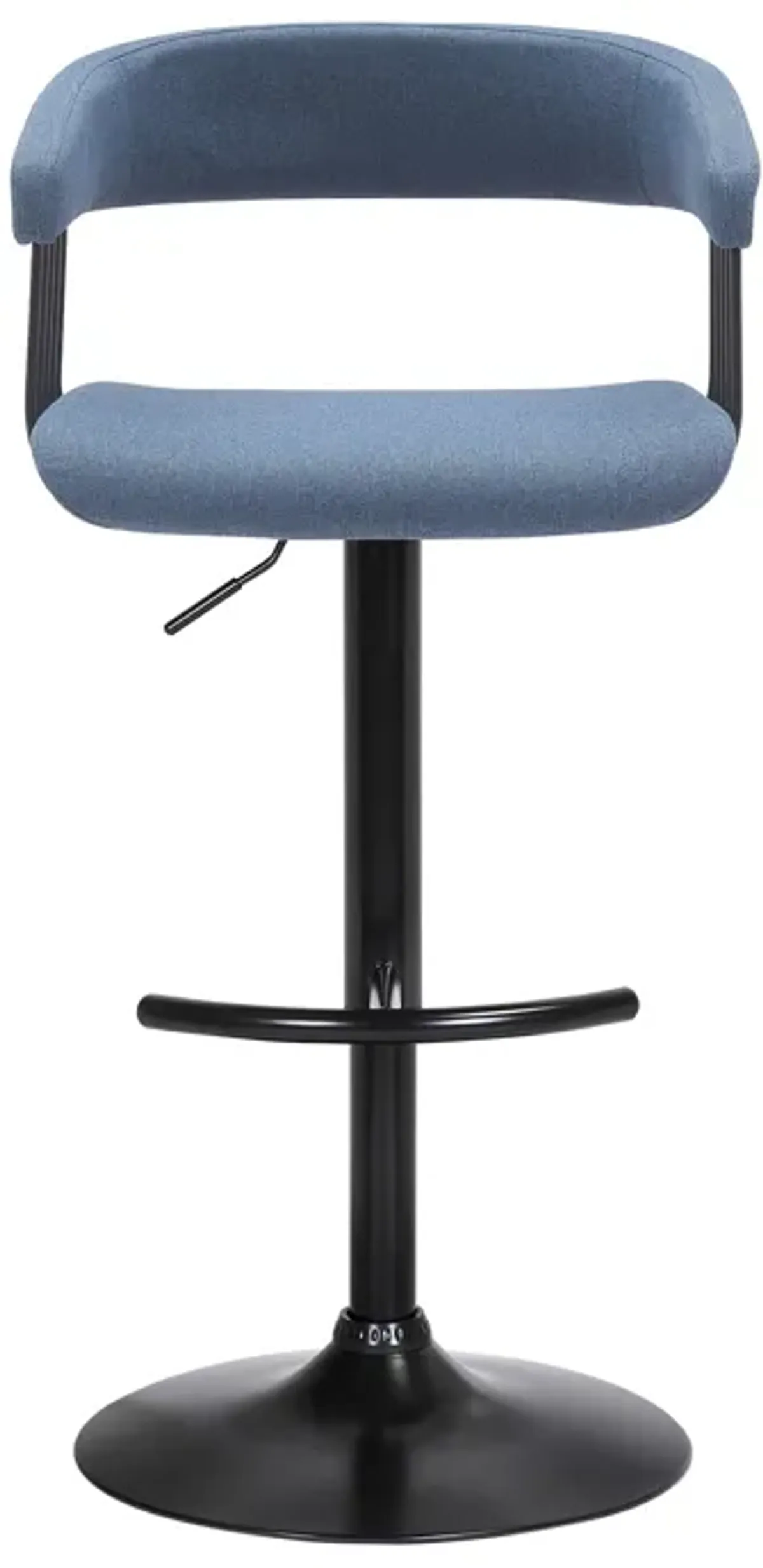 Calista Adjustable Bar Stool in Blue Fabric with Black Metal