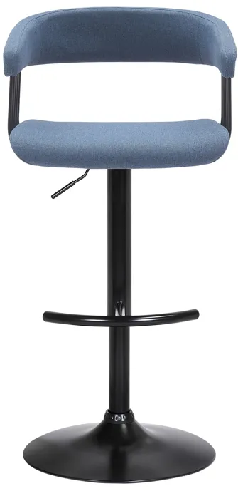 Calista Adjustable Bar Stool in Blue Fabric with Black Metal