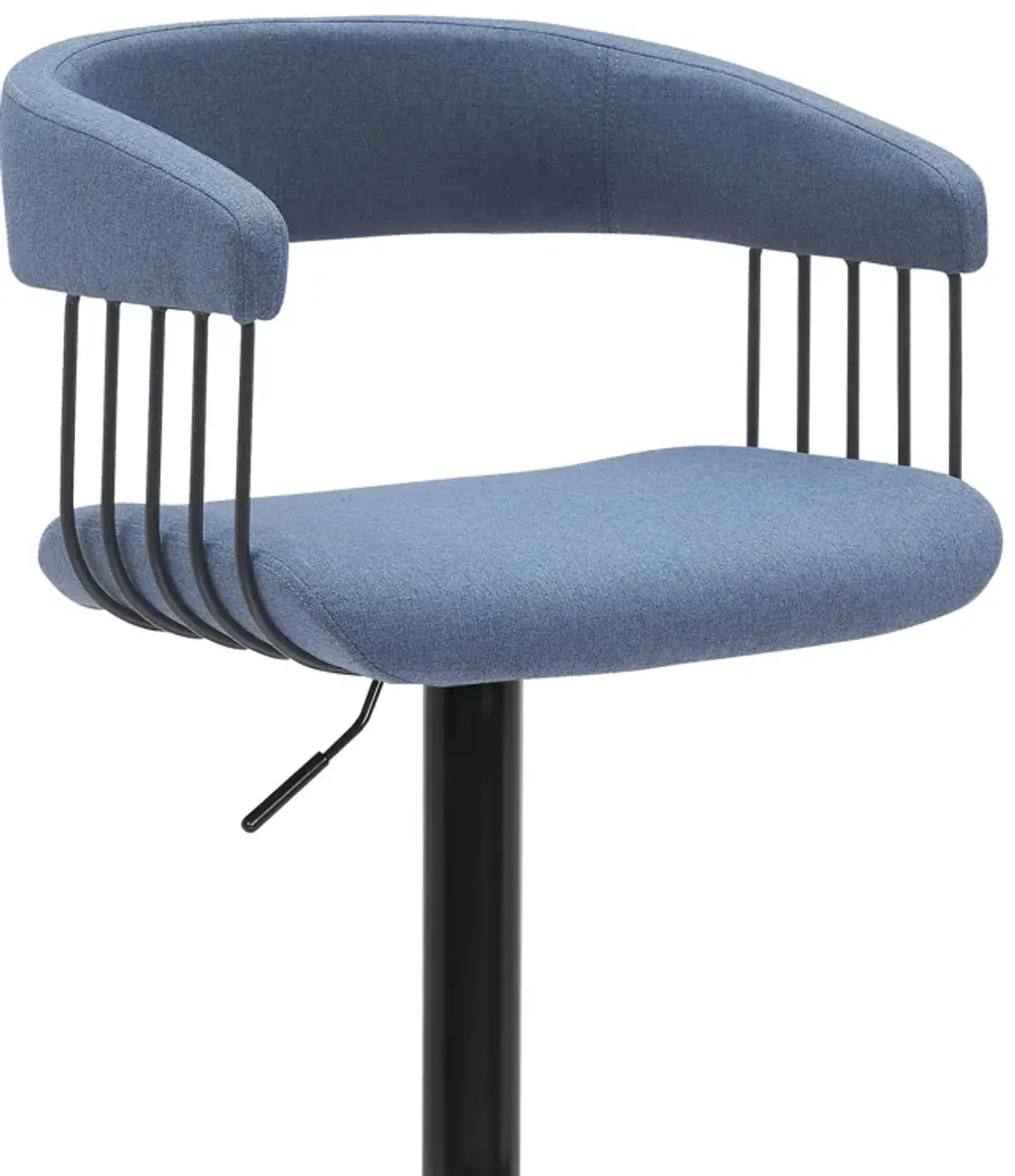 Calista Adjustable Bar Stool in Blue Fabric with Black Metal