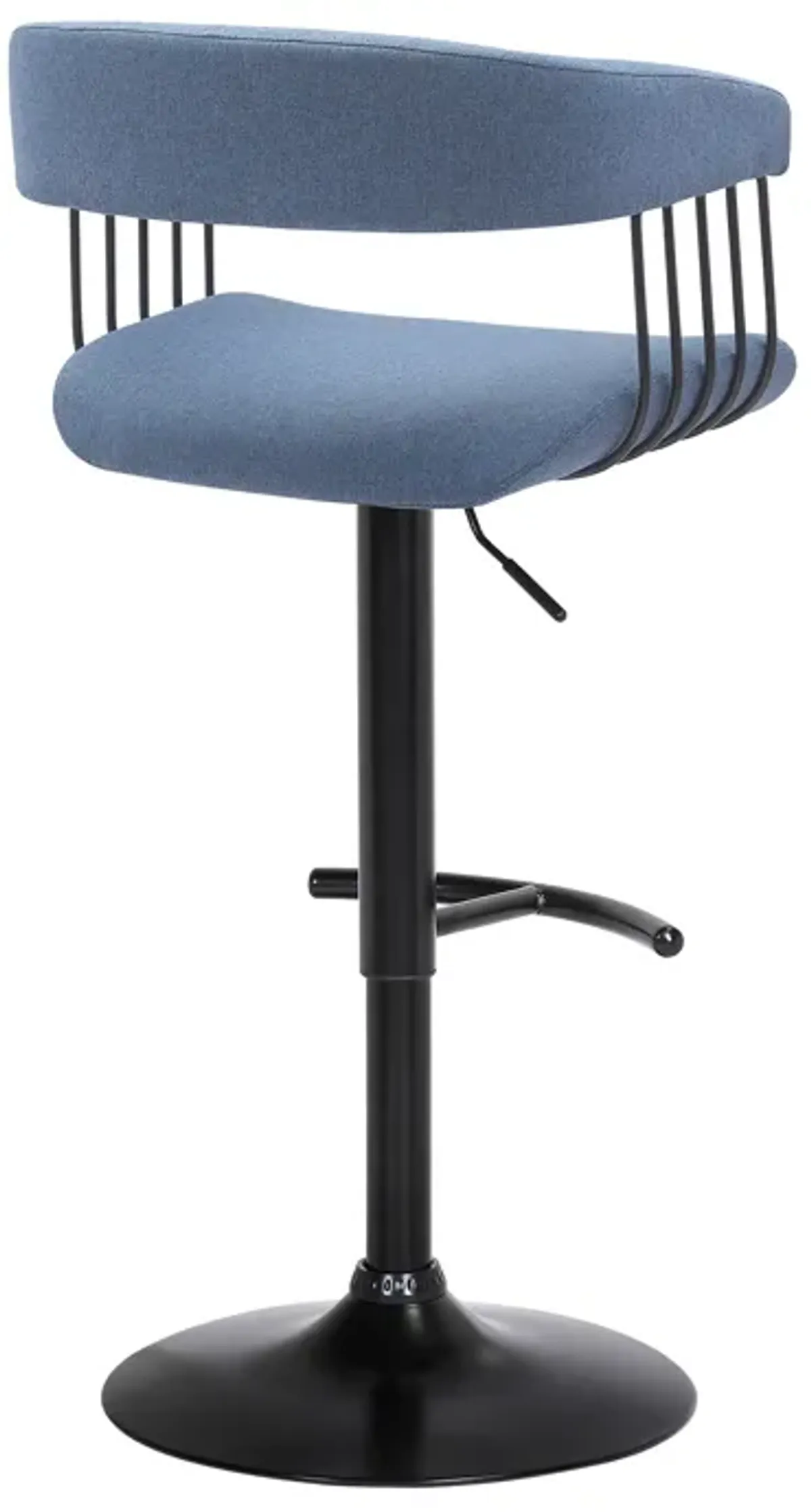 Calista Adjustable Bar Stool in Blue Fabric with Black Metal