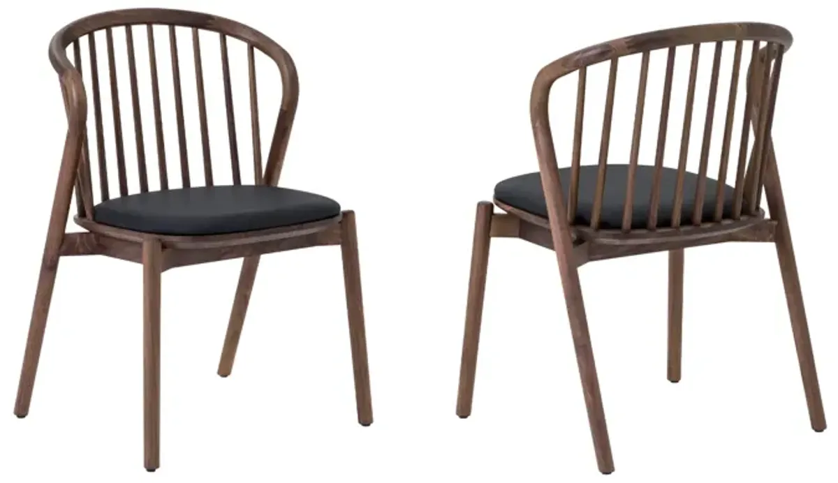 Echo Walnut Wood and Black Faux Leather Dining Chairs - Set of 2