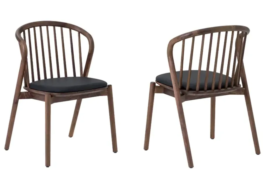 Echo Walnut Wood and Black Faux Leather Dining Chairs - Set of 2