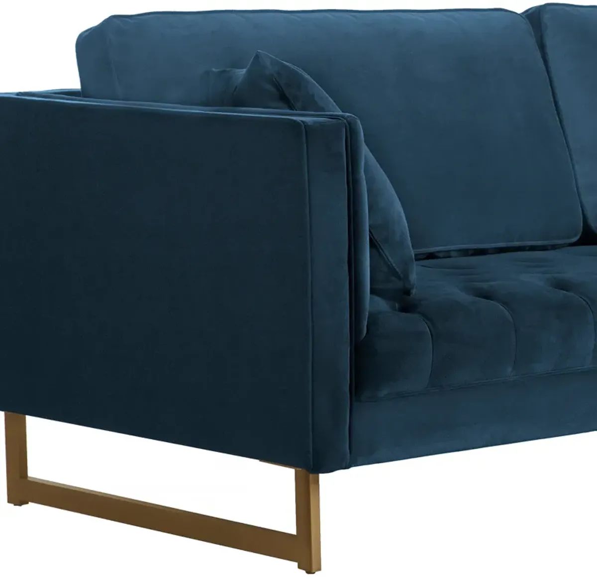 Lenox Blue Velvet Modern Sofa with Brass Legs