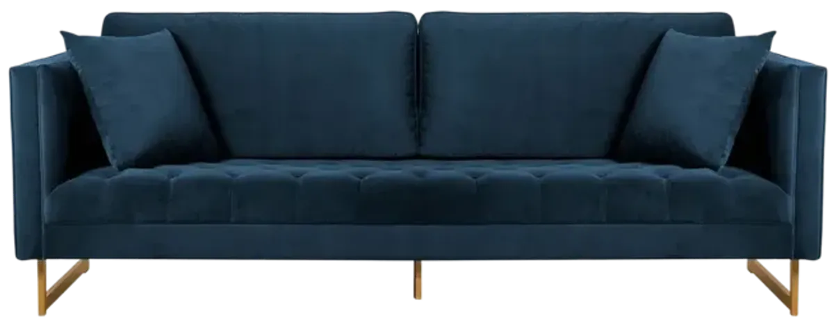 Lenox Blue Velvet Modern Sofa with Brass Legs