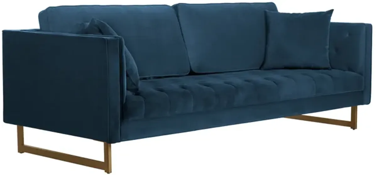 Lenox Blue Velvet Modern Sofa with Brass Legs