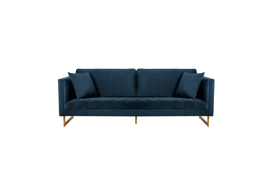 Lenox Blue Velvet Modern Sofa with Brass Legs