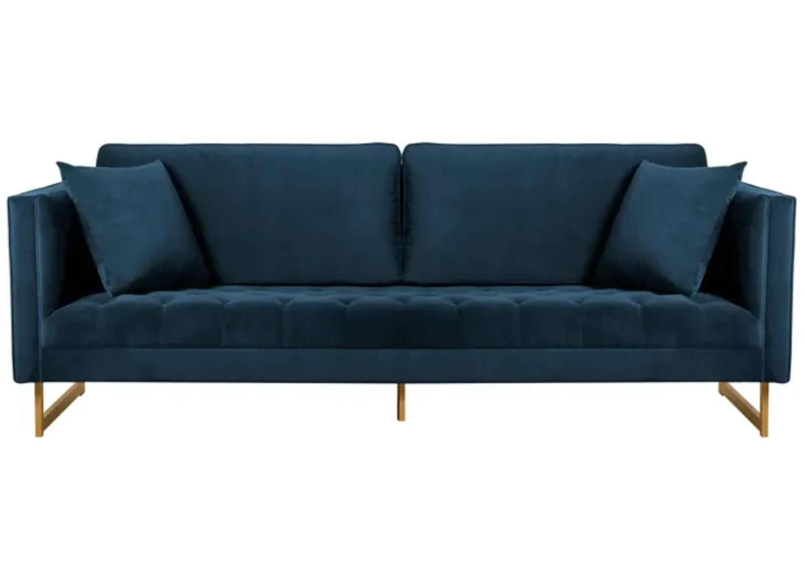 Lenox Blue Velvet Modern Sofa with Brass Legs