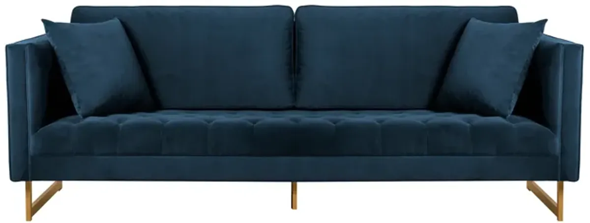 Lenox Blue Velvet Modern Sofa with Brass Legs