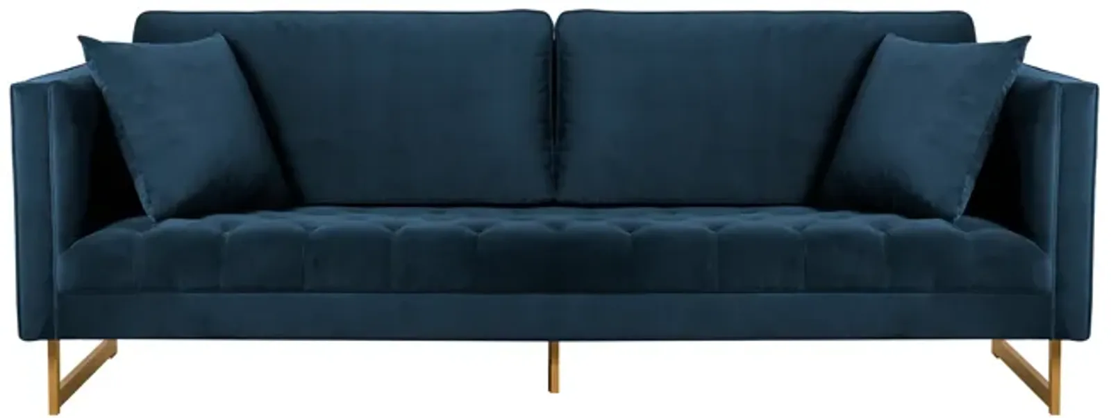 Lenox Blue Velvet Modern Sofa with Brass Legs