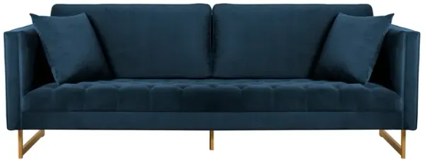 Lenox Blue Velvet Modern Sofa with Brass Legs