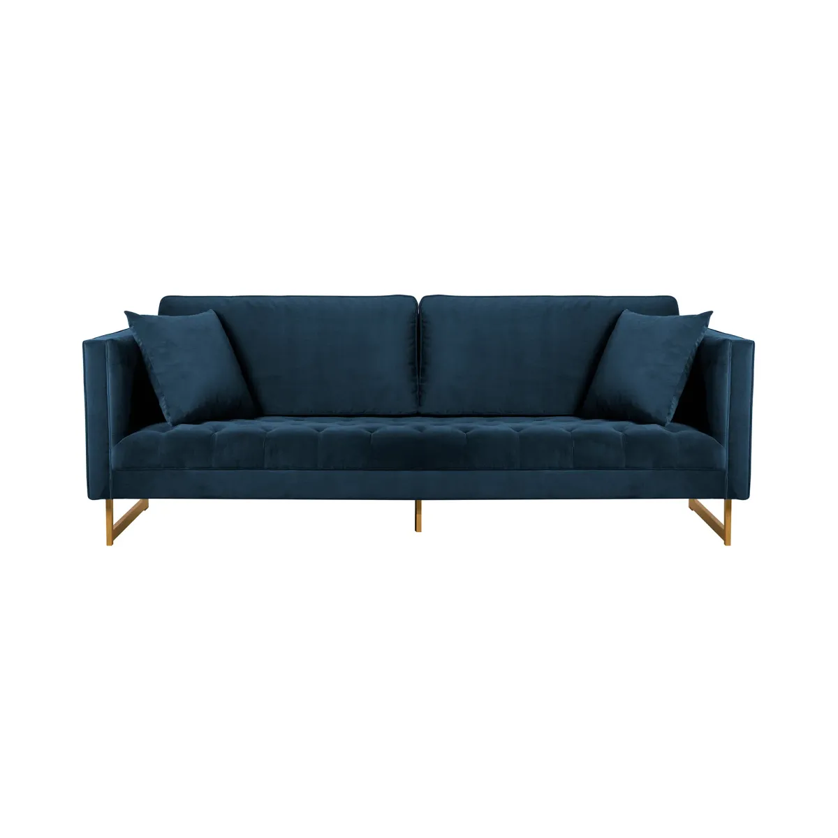 Lenox Blue Velvet Modern Sofa with Brass Legs