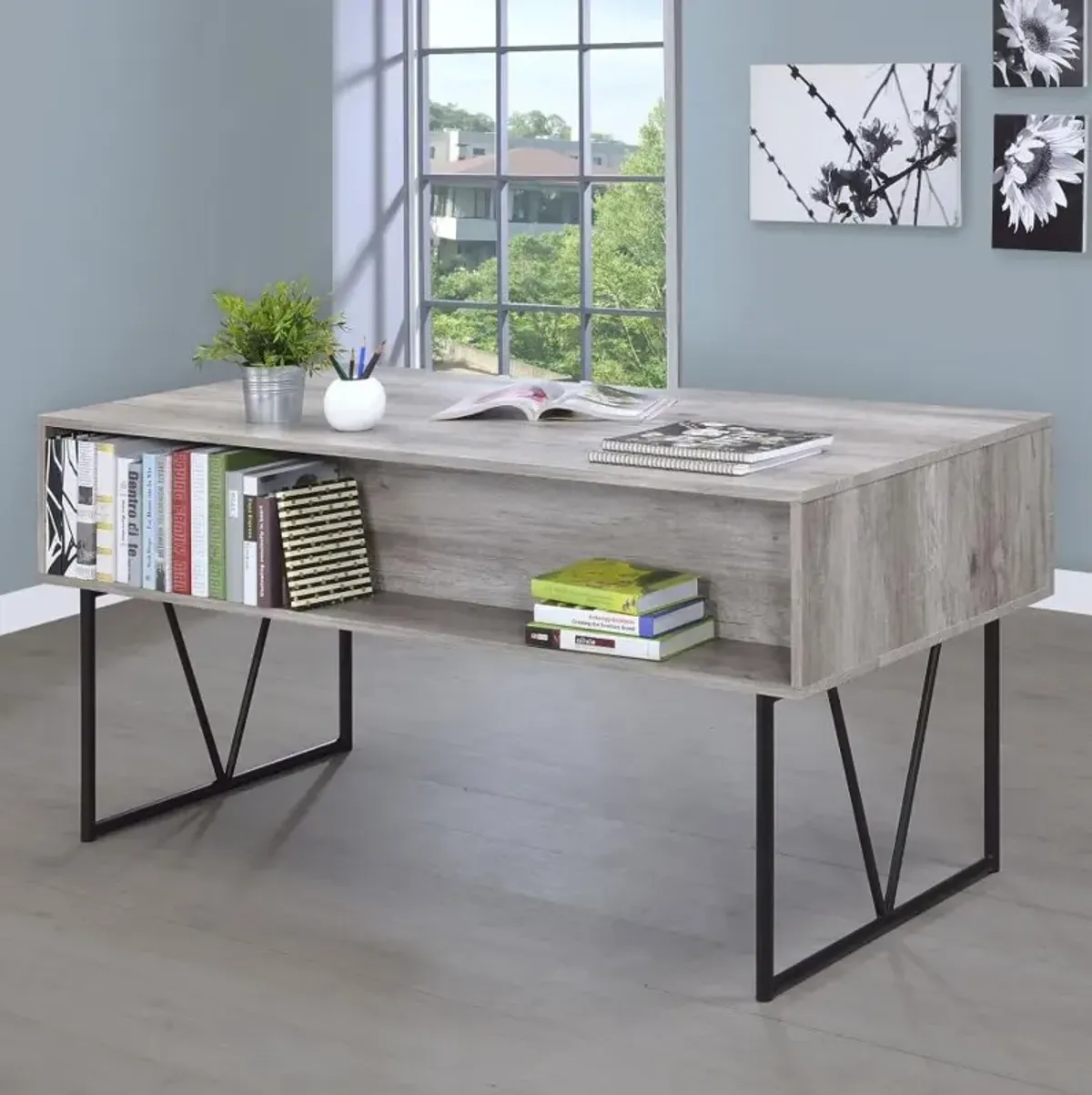 Analiese 4-drawer Writing Desk Grey Driftwood