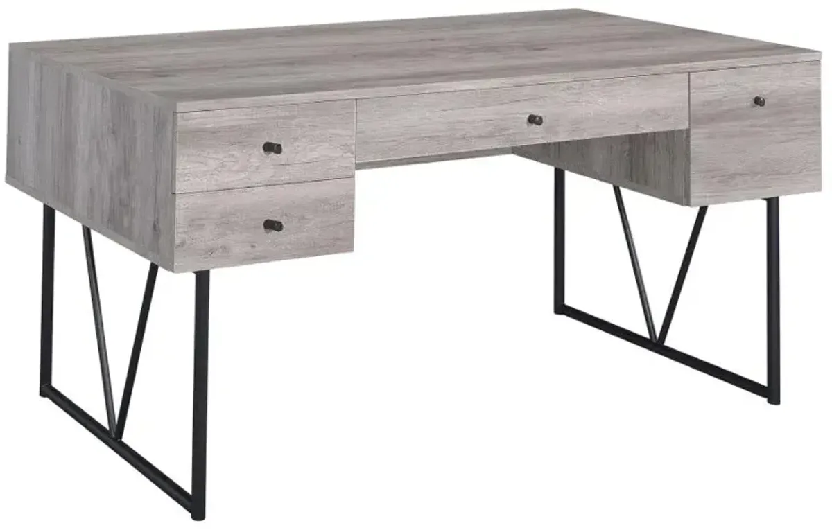 Analiese 4-drawer Writing Desk Grey Driftwood