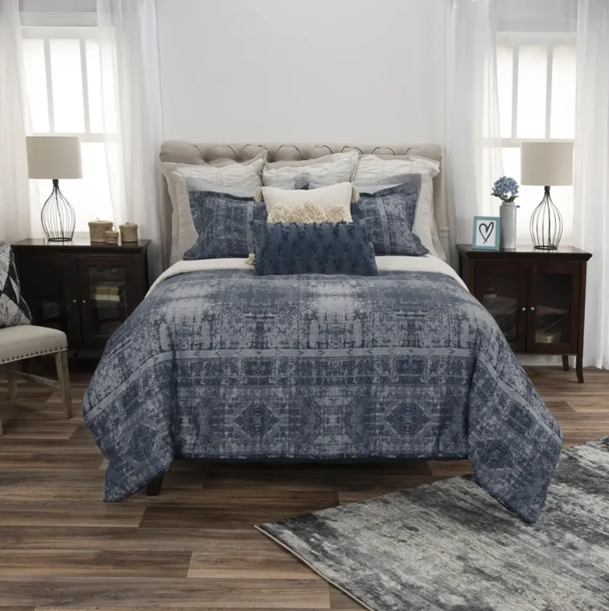 Winston Willow King Abstract Blue Duvet -  Set of 3