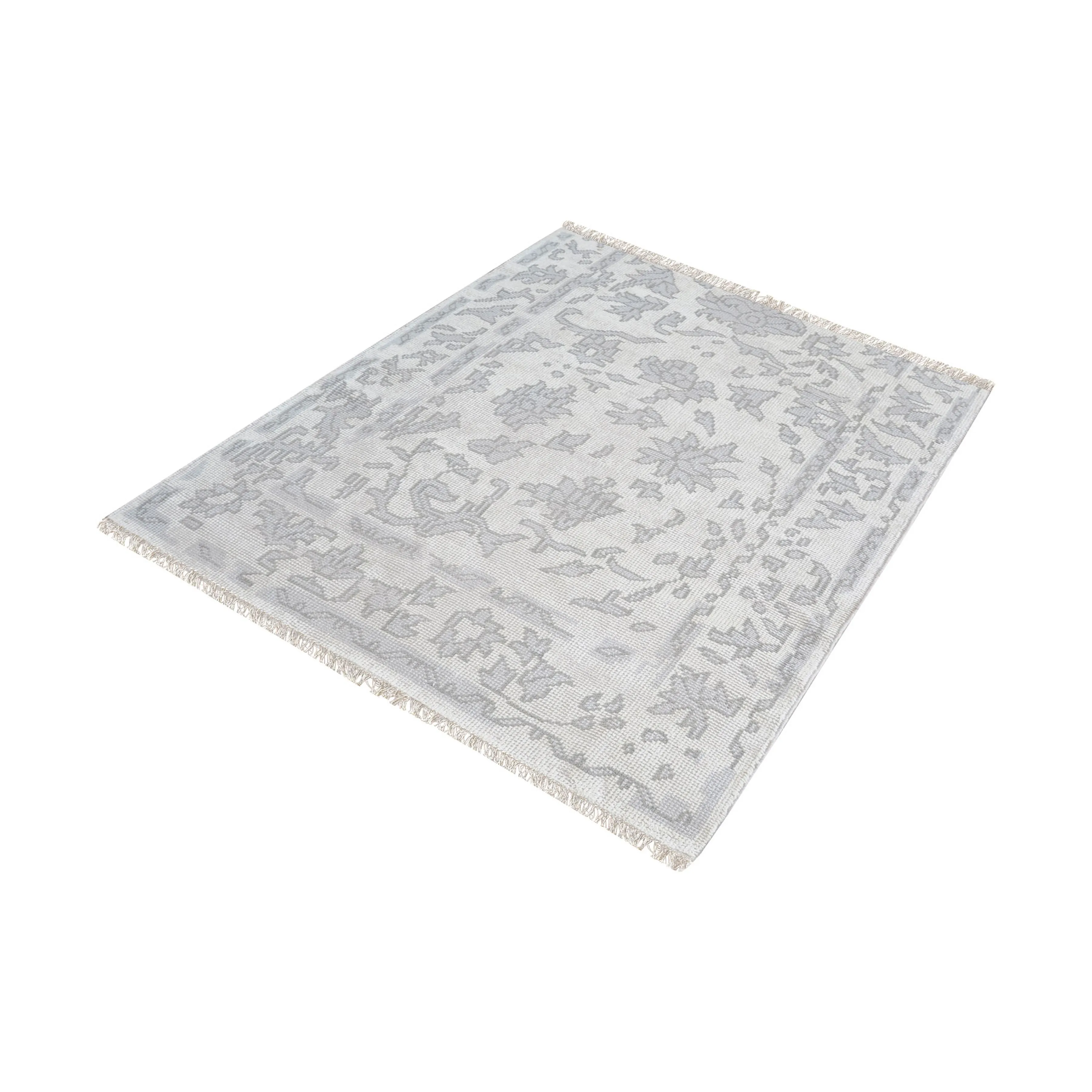 Harappa Hand-knotted Wool Rug in Silver and Ivory